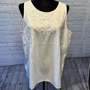 Loft NWOT Sleeveless Cream Top with Embroidery